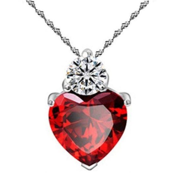 White Gold Plated Red Heart Cut AAAAA CZ - Picture 1 of 5